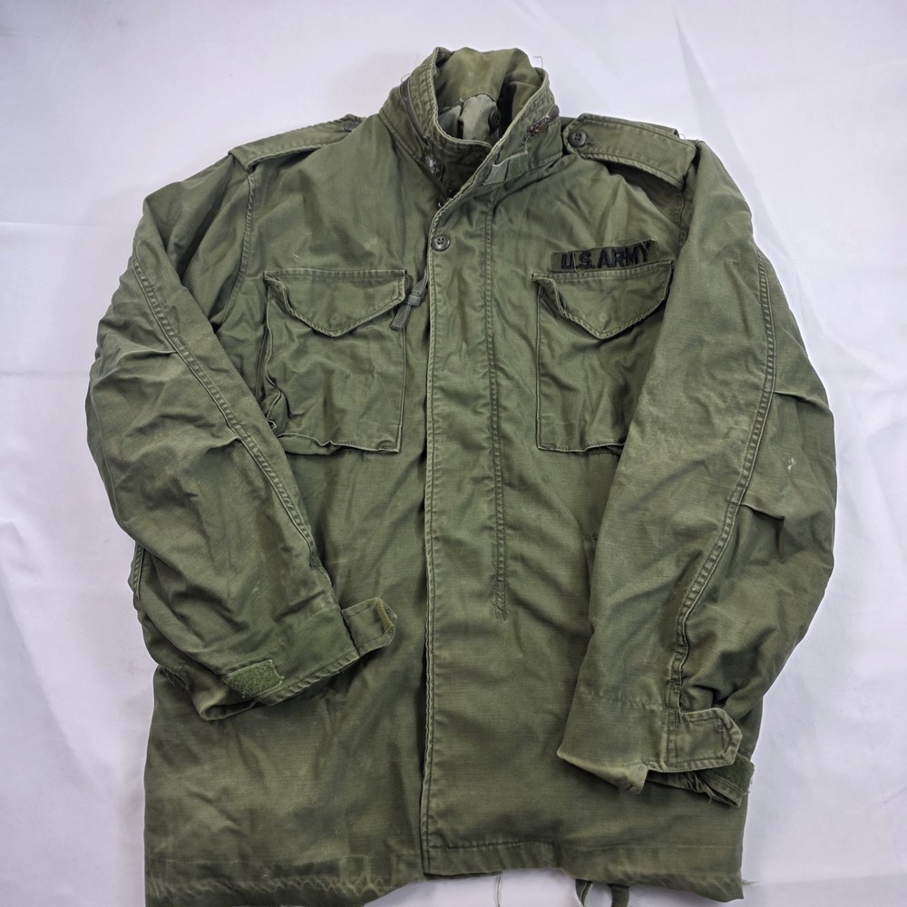 Vintage US Army Parka Jacket Mens XL Green Cold Weather Fishtail Lined Military